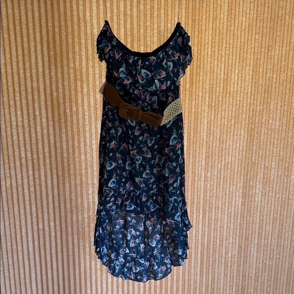 Floral Navy Hi Lo Dress with Belt